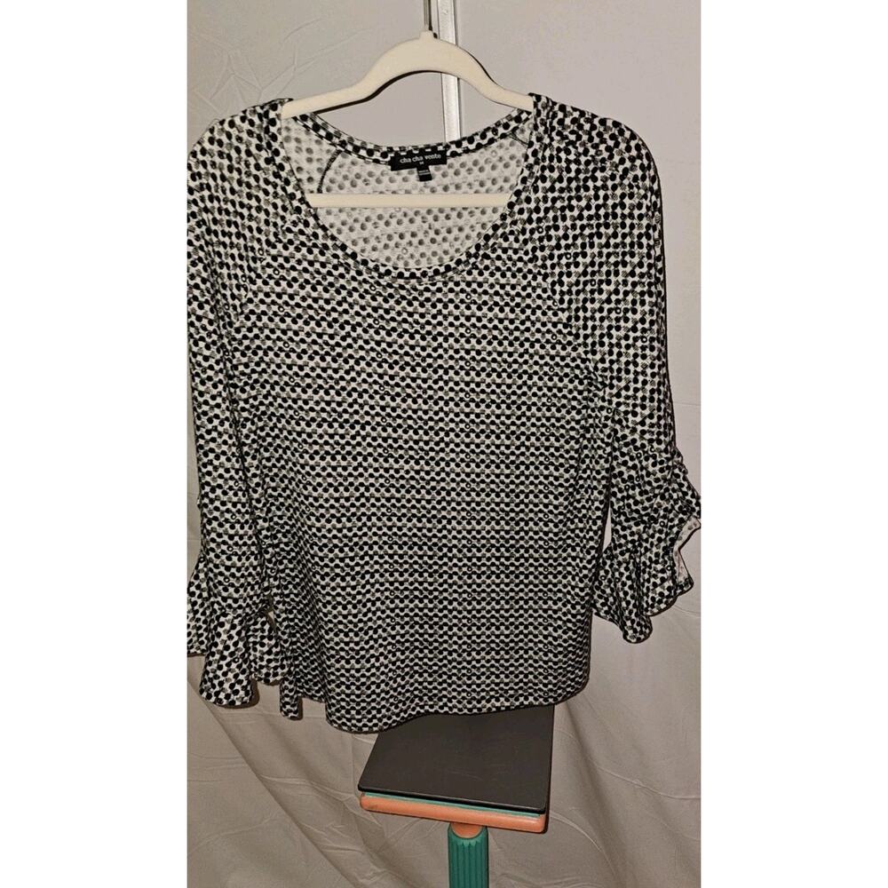 Cha Cha Vente Polka Dot Stretchy Womens Blouse With Flare Sleeve Size M